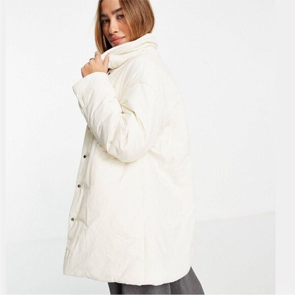 MANGO Cream Off White Puffer Padded Button Down Puff Coat - Picture 3 of 13